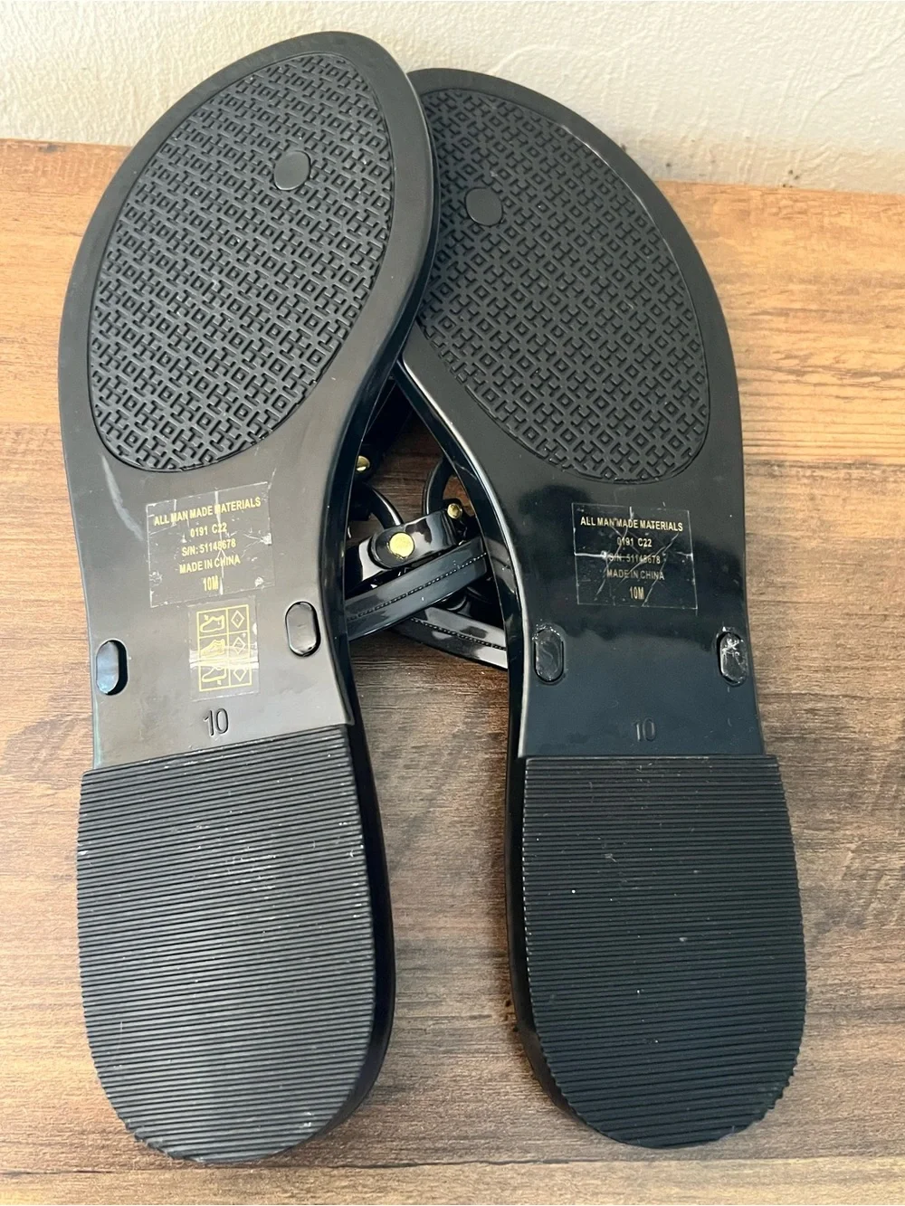 New Tory Burch Mini Miller Jelly Thong Sandal Black/Gold Size 10 $125